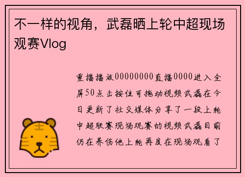 不一样的视角，武磊晒上轮中超现场观赛Vlog