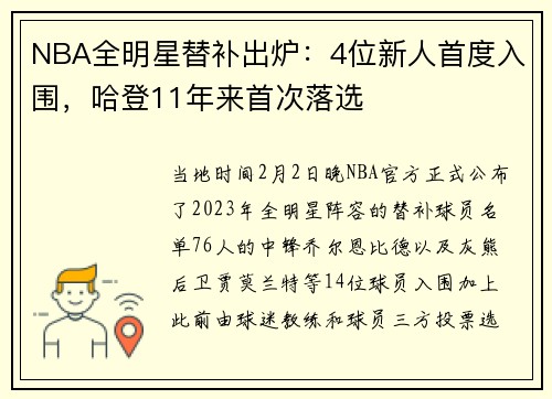 NBA全明星替补出炉：4位新人首度入围，哈登11年来首次落选