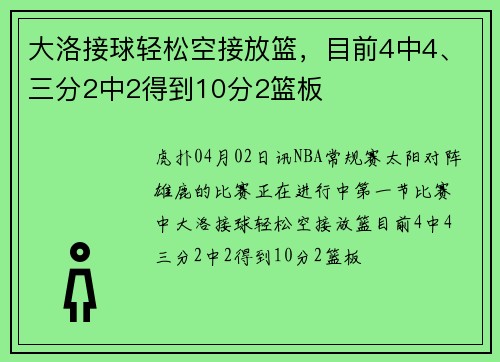 大洛接球轻松空接放篮，目前4中4、三分2中2得到10分2篮板
