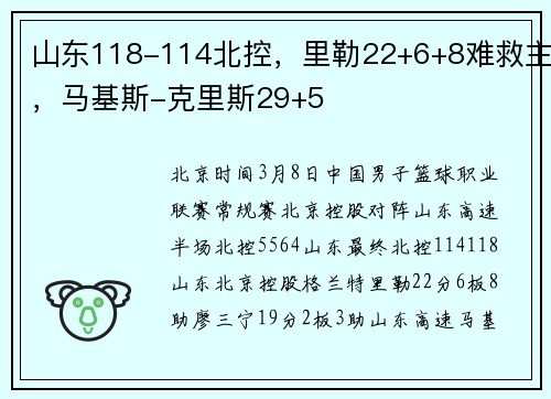 山东118-114北控，里勒22+6+8难救主，马基斯-克里斯29+5