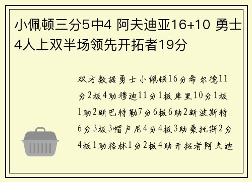 小佩顿三分5中4 阿夫迪亚16+10 勇士4人上双半场领先开拓者19分