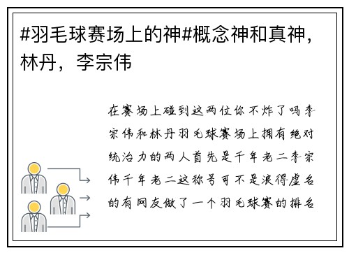 #羽毛球赛场上的神#概念神和真神，林丹，李宗伟