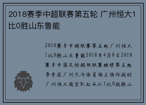 2018赛季中超联赛第五轮 广州恒大1比0胜山东鲁能